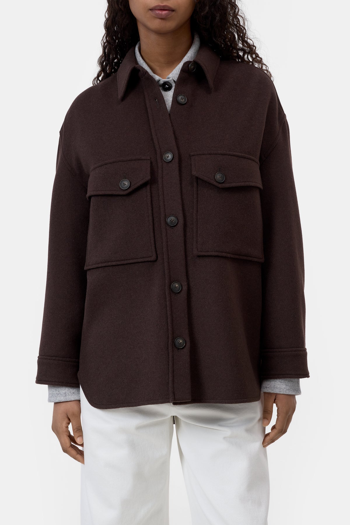 Closed Wool-Blend Shacket Mahagony Brown