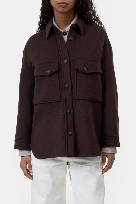 Closed Wool-Blend Shacket Mahagony Brown