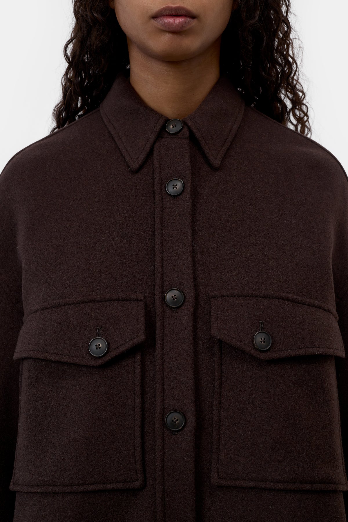 Closed Wool-Blend Shacket Mahagony Brown