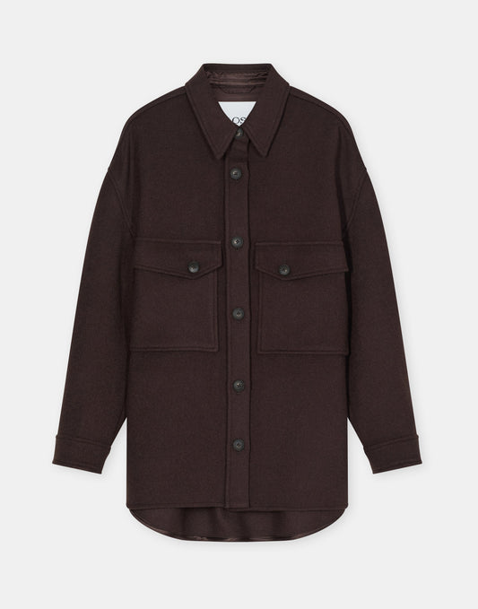 Closed Wool-Blend Shacket Mahagony Brown