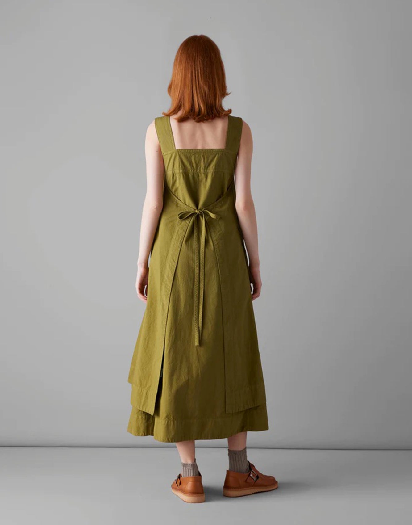 Toast Cotton Linen Poplin Apron Dress Wax Green