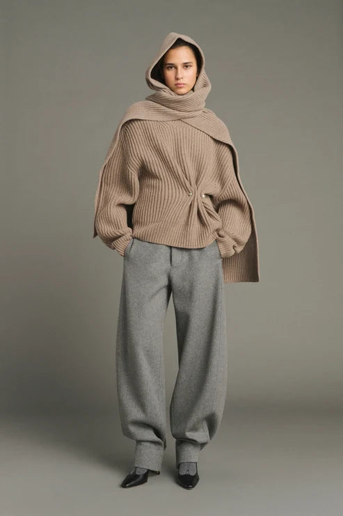 Soeur Loretta Hooded Scarf Mottled Beige