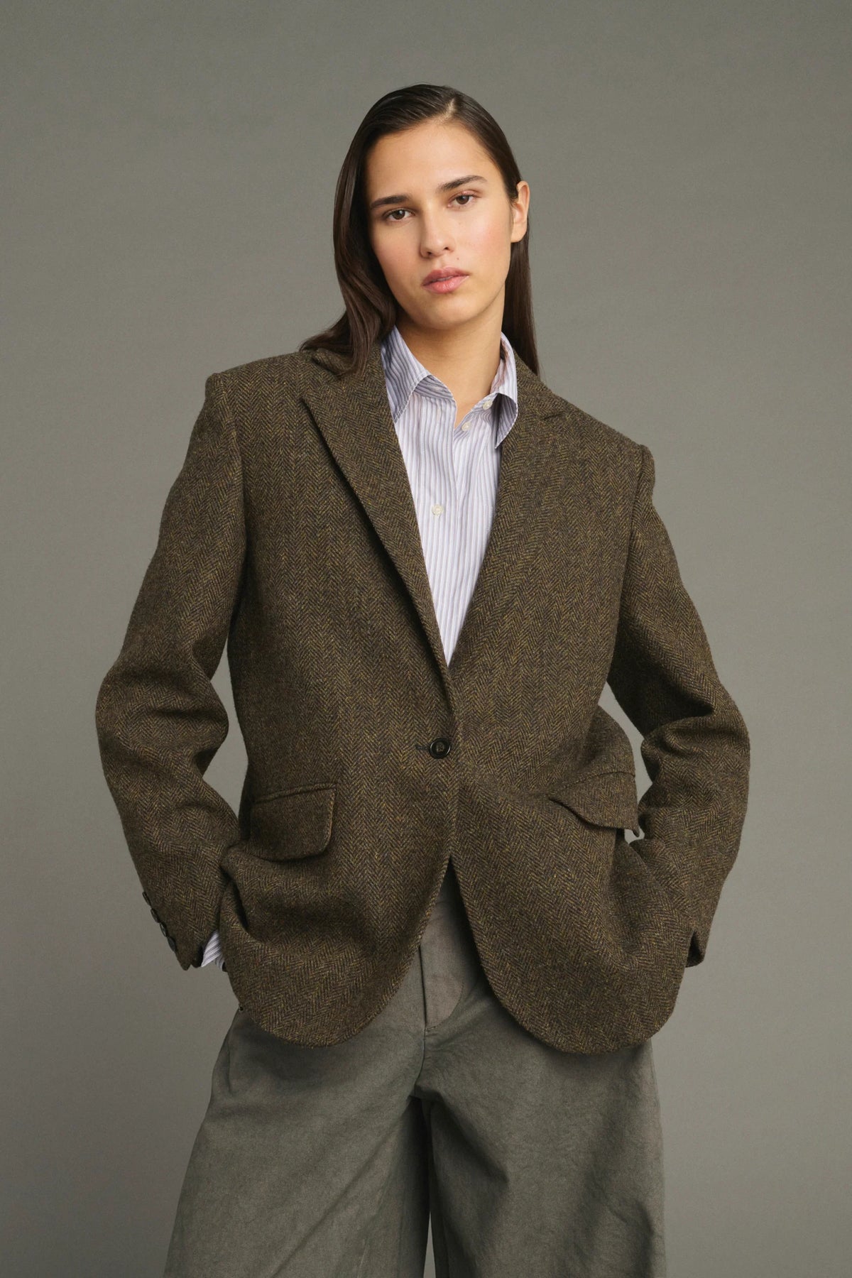 Soeur Sevres Single-breasted Tweed Blazer Brown-Navy