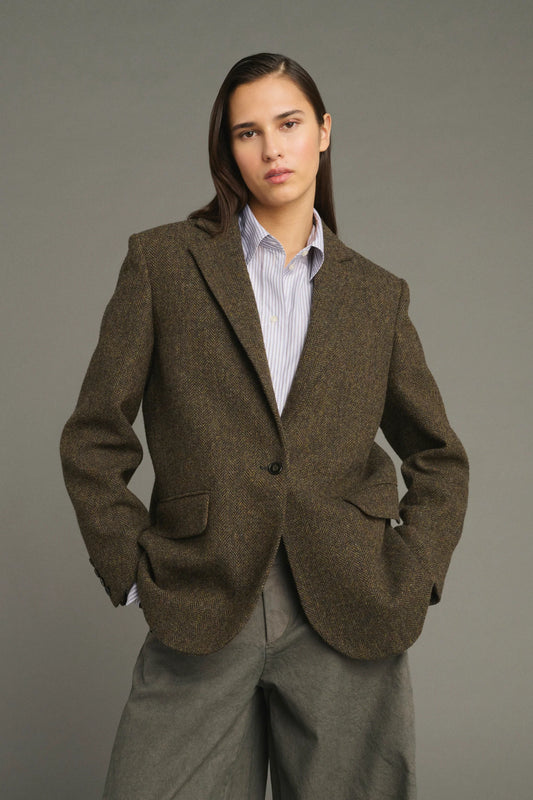 Soeur Sevres Single-breasted Tweed Blazer Brown-Navy