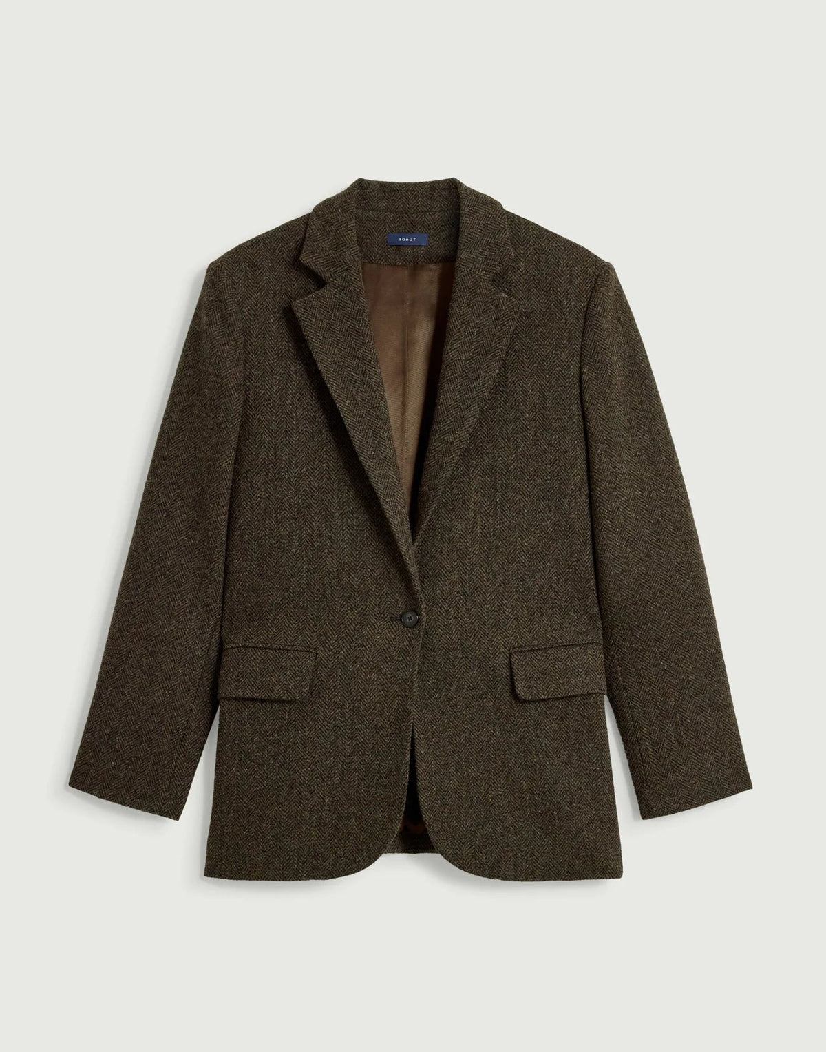 Soeur Sevres Single-breasted Tweed Blazer Brown-Navy