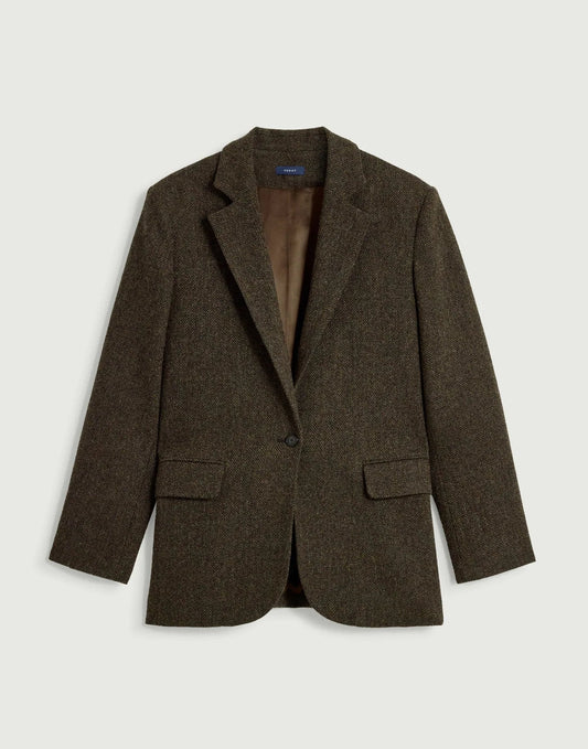 Soeur Sevres Single-breasted Tweed Blazer Brown-Navy