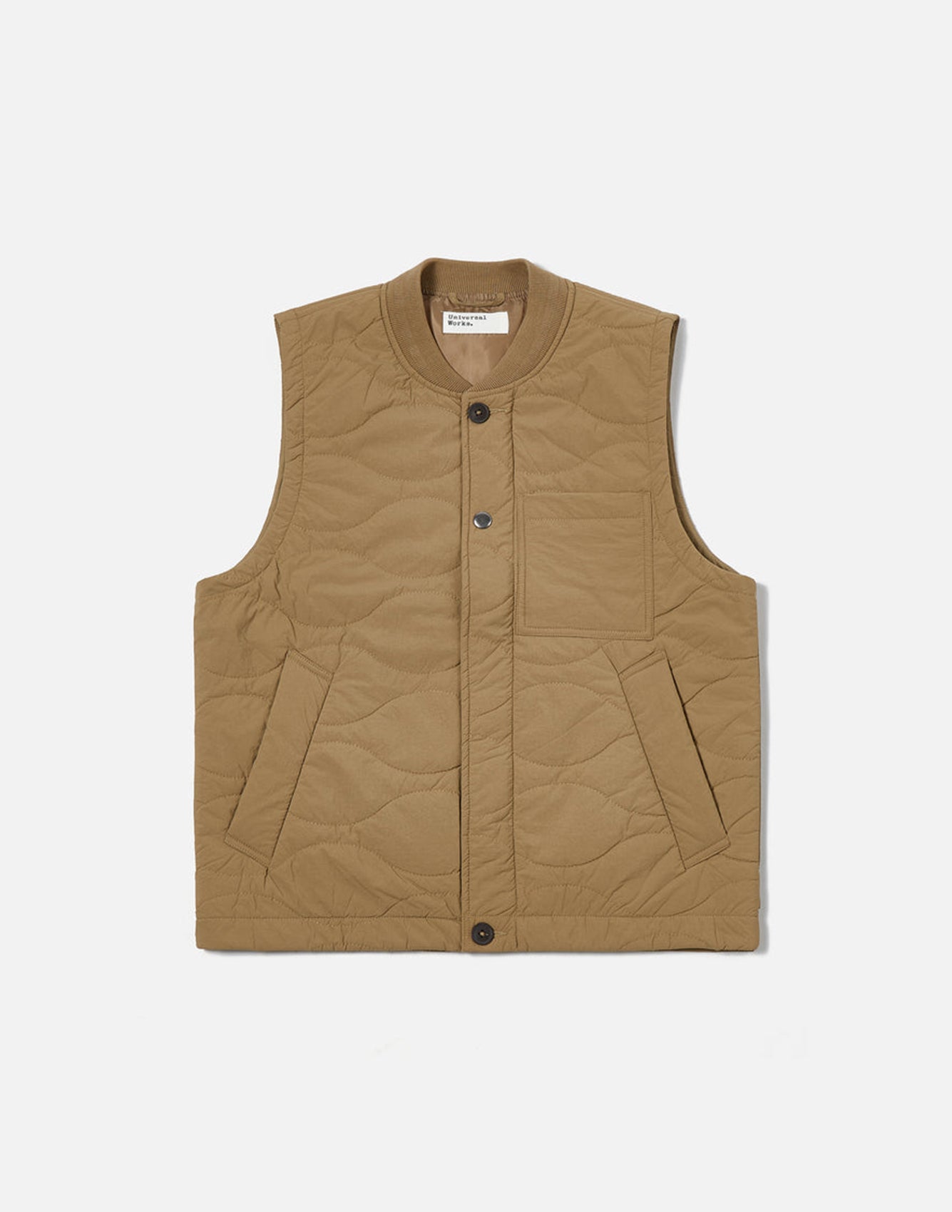 Universal Works Carlton Gilet In Sand Recycled Nylon